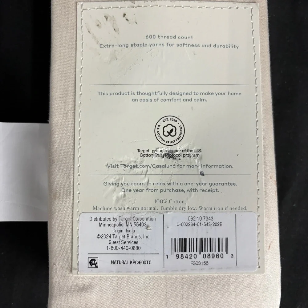 King 600 Thread Count Sateen Pillowcases Natural - Casaluna™